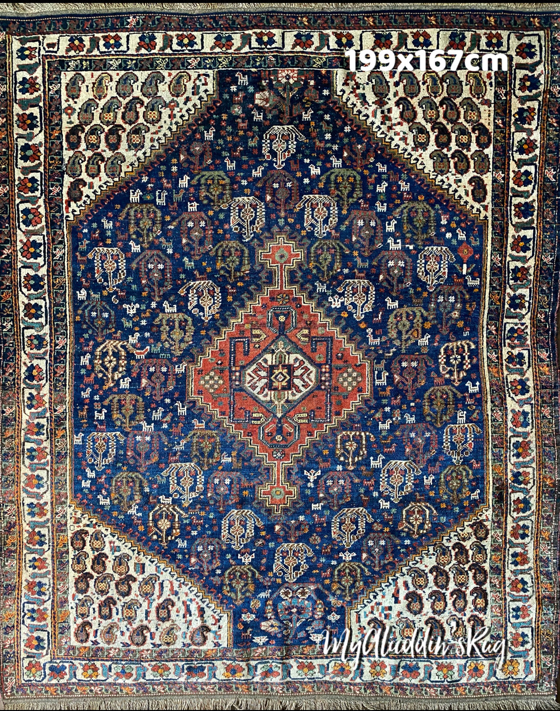 ペルシャ絨毯 アンティーク トライバルラグ カムセ 199×167cm