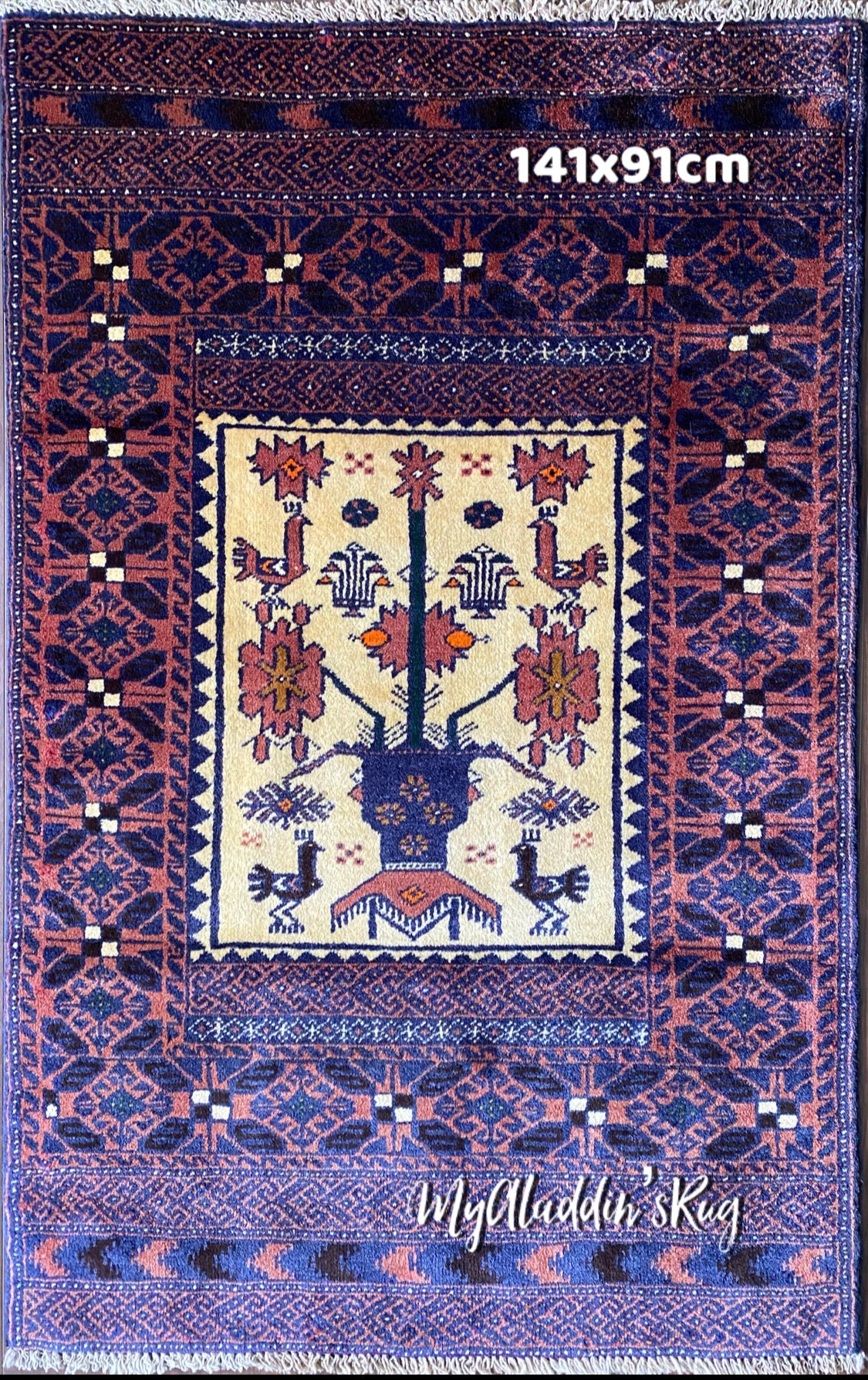 ペルシャ絨毯 トライバルラグ バルーチ族 112×58cm 手織り+